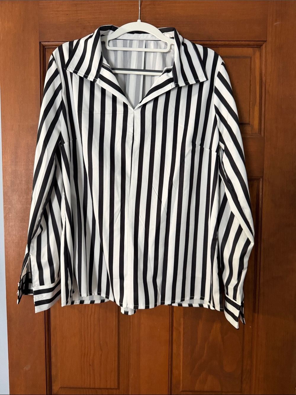 Classic Black & White Stripe Collared Blouse